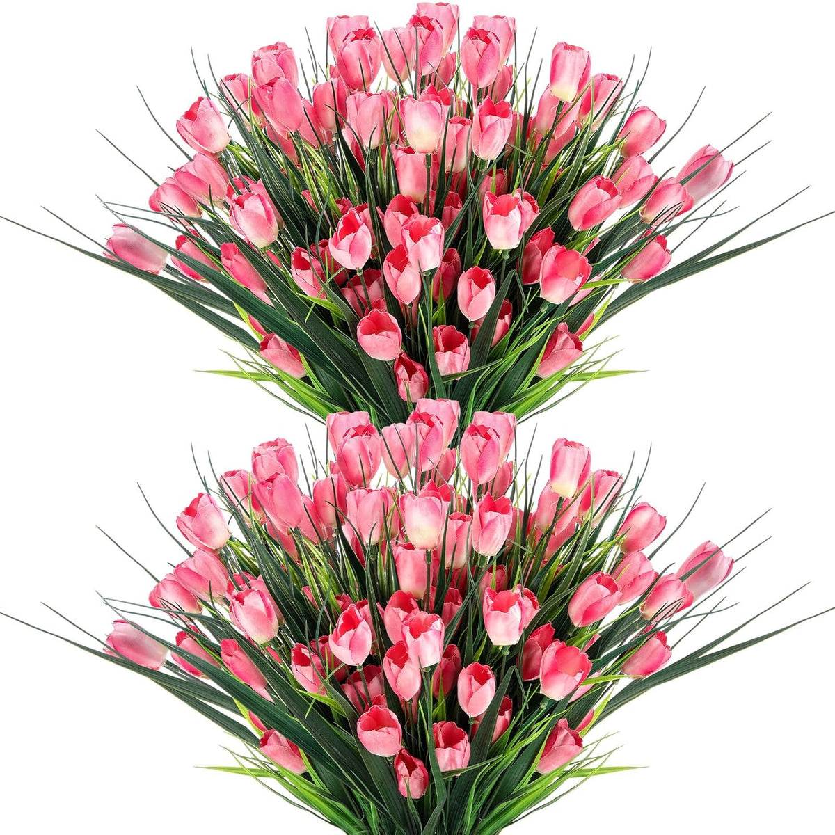 100 Pcs Artificial Tulips Fake Flowers For Outdoor Faux Plastic Spring Flowers For Home Garden Indoor Kitchen Office Wedding Valentines Easter Decor(Pink)