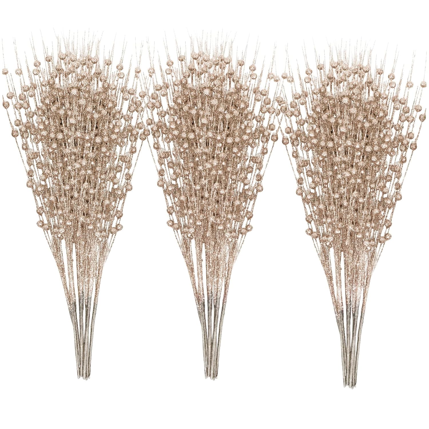 24 Pcs Artificial Glitter Holly Berry Stem Ornaments Berry Picks Branches Glittery Bead Sticks For Christmas Tree Decorations Wreath Vase And Home Decor,Champagne