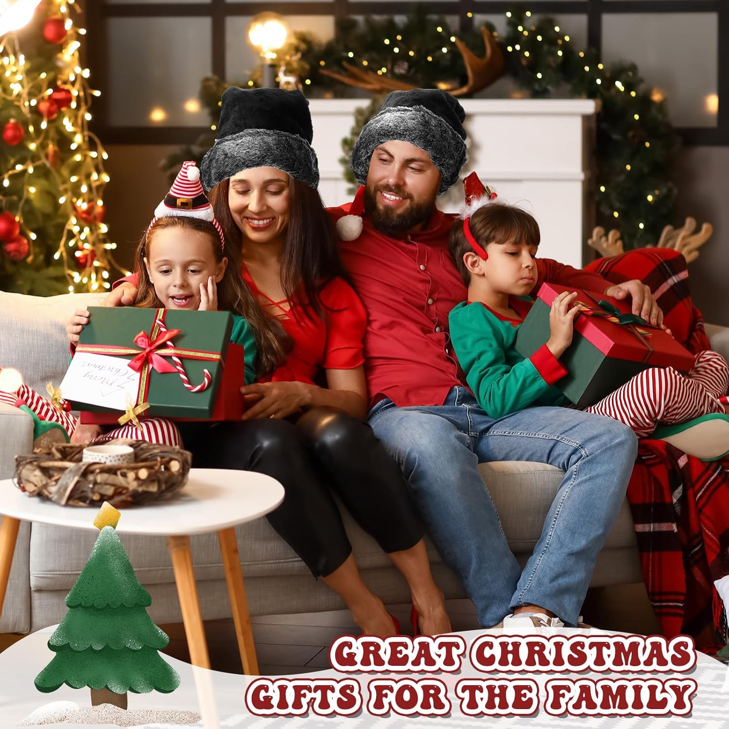 2 Pack Black Santa Hat - Soft Plush Xmas Hat For Black Christmas Theme New Year Festive Holiday Party Supplies