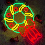 Christmas Wreath Neon Sign Bow Tie Accent Dimmable Led Neon Christmas Light Festive Holiday Themed Lighting Decor For Home, Window, Door, Party?10.2 * 14.6Inch?