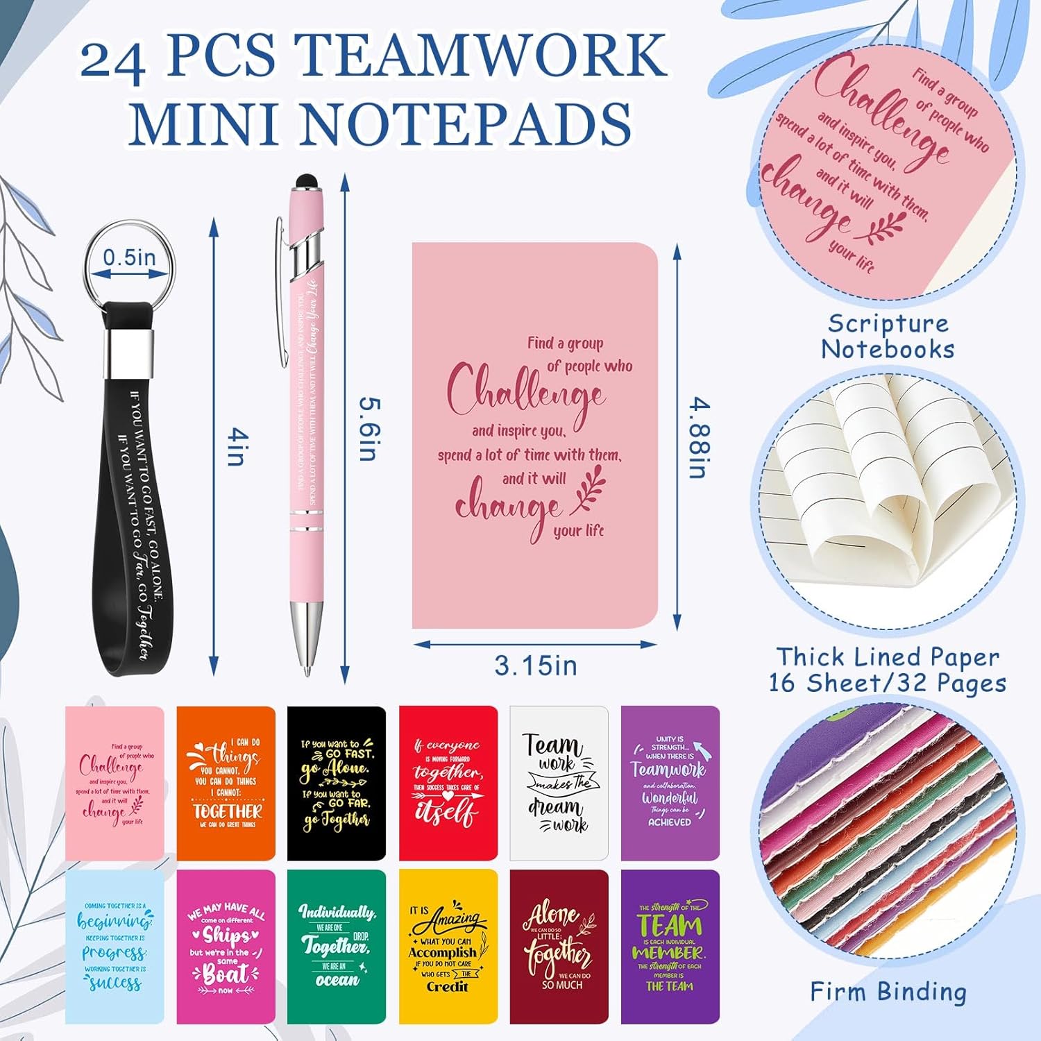 96 Pcs Team Appreciation Gifts For Employee 24 Oz Inspirational Plastic Cups Bulk With Lid And Straw Notebooks Ballpoint Pens Keychain Set Thanksgiving Christmas Gifts (Colorful)