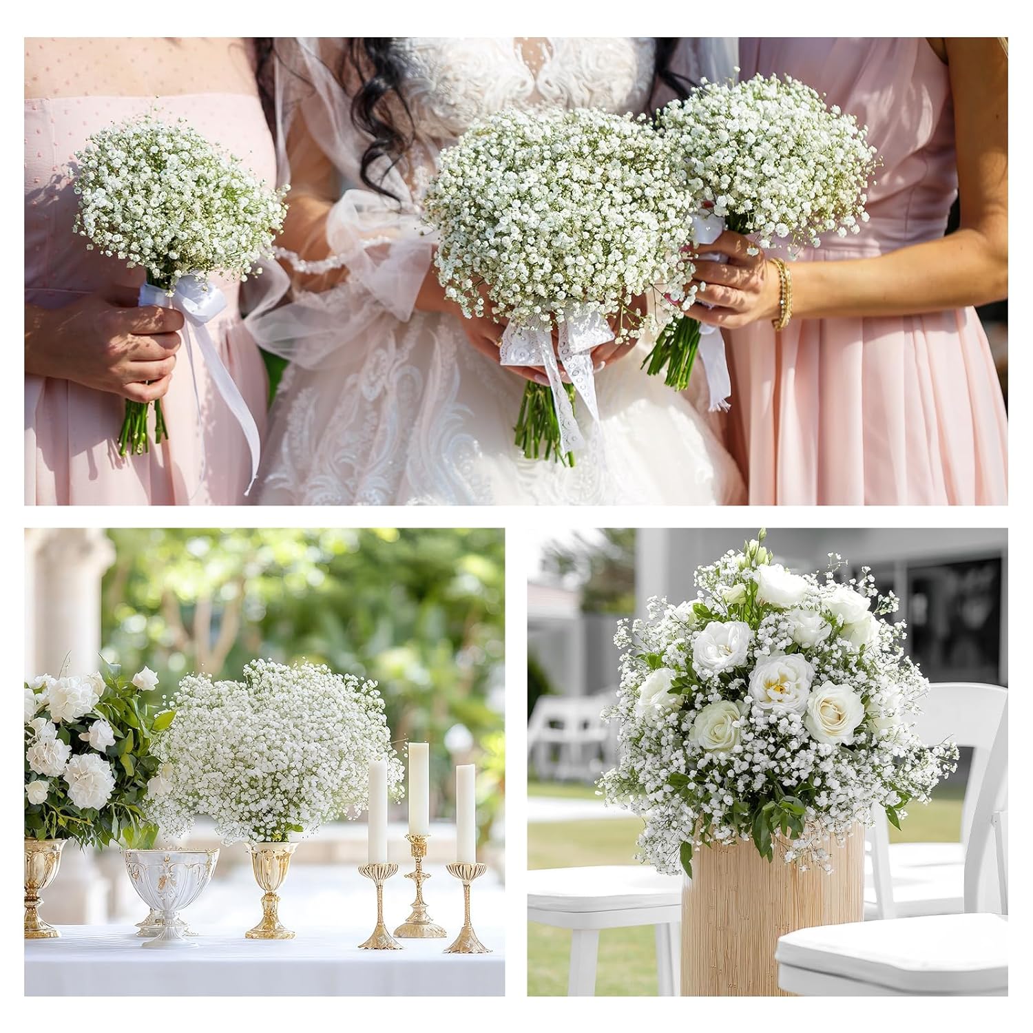 12Pcs White Babys Breath Artificial Flowers, 25'' Real Touch Fake Gypsophila Baby'S Breath Faux Flowers Bulk, Long Bendable Stems For Wedding Home Garden Floral Arrangement Decor