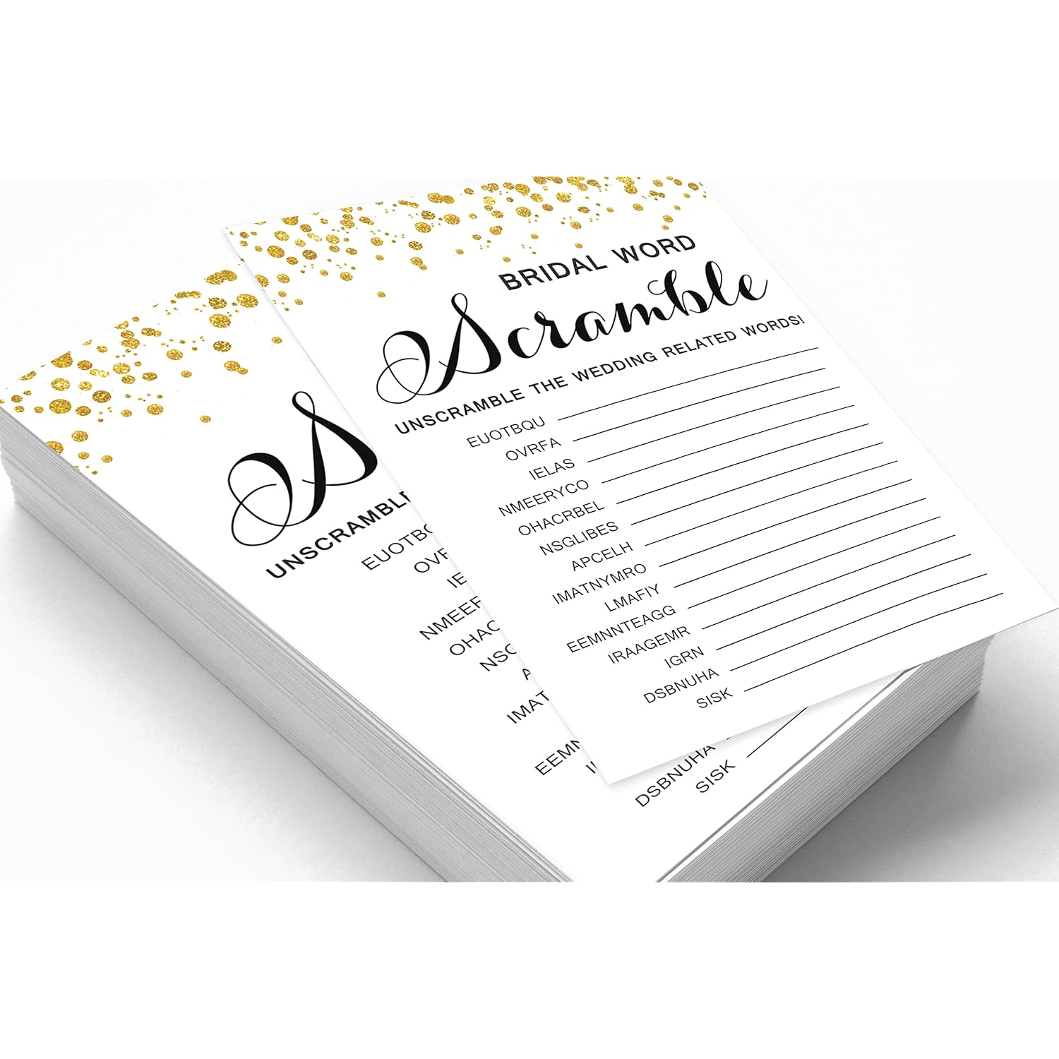 50-Pack Wedding Word Scramble Bridal Shower Game Cards Gold Confetti Party Wedding Supplies