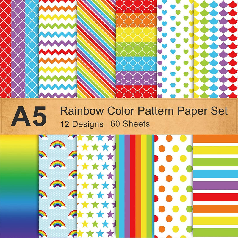 Rainbow Color Paper Set Colorful Heart Star Stripe Wave Pattern Craft Scrapboo