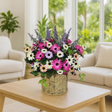 Artificial Wild Flowers With Basket Faux Silk Daisy Chamomiles With Lavender For Centerpiece Table Decoration Country Kitchen Decor For Cozy Welcoming Home Balcony Decor Rv-Decor