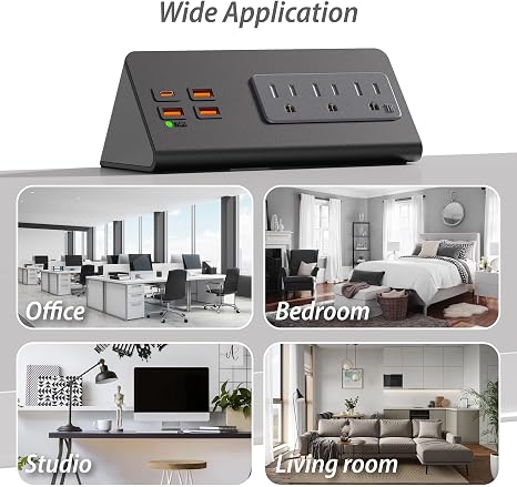 Desk Edge Clamp Mount Power Strip with USB C and AC Outlets 5 Foot Cord