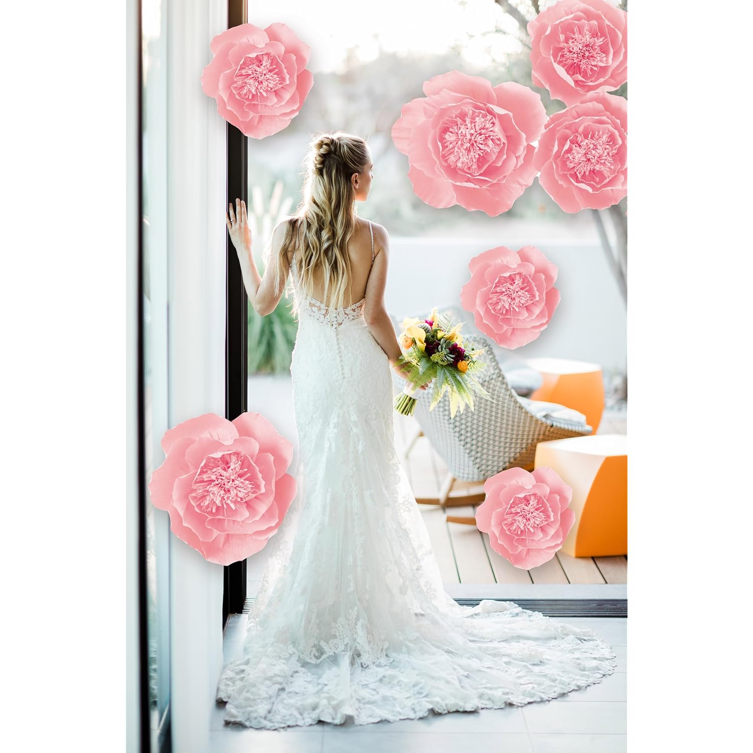 Crepe Paper Flowers Decoration For Wall, Artificial Flowers For Wedding Decor,Flower Backdrop Decor,Baby Shower,Birthday Party, Photo Backdrop, Nursery Wall Decor (Pink;Set/6)