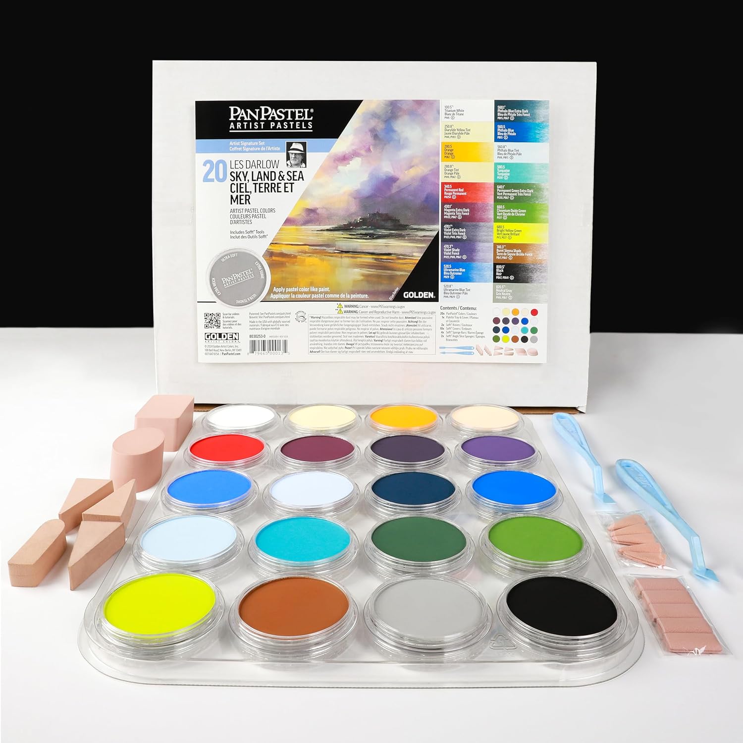 PanPastel Artist Pastels by GOLDEN, Sky, Land & Sea - Les Darlow Set, 20 Color, Professional Artist Pastels, Unique Pan Format (cake-like)