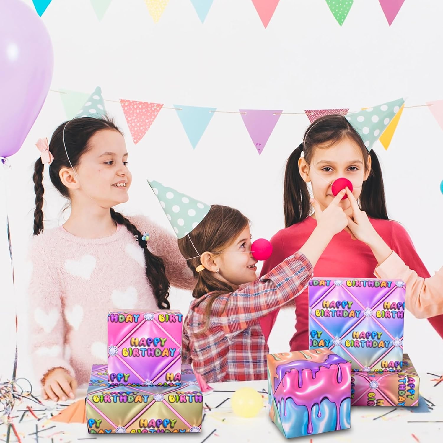 Reversible 3D Effect Birthday Wrapping Paper For Kids Men Women - Stereoscopic Design Gift Wrap Sheets For Holiday Birthday Party (Total 28.5Sq.Ft)