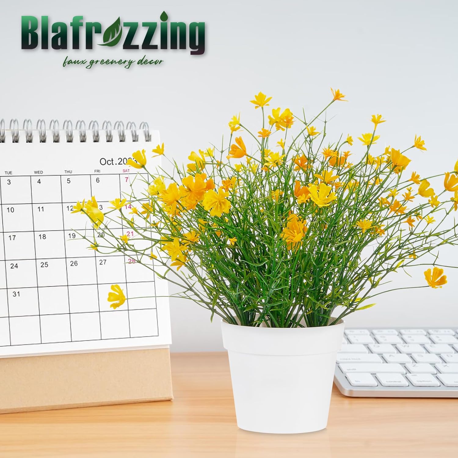 Babys Breath Potted Fake Plants With Flowers Faux Plants Indoor For Home Office Bookshelf Table Farmhouse Room Decor (Yellow)