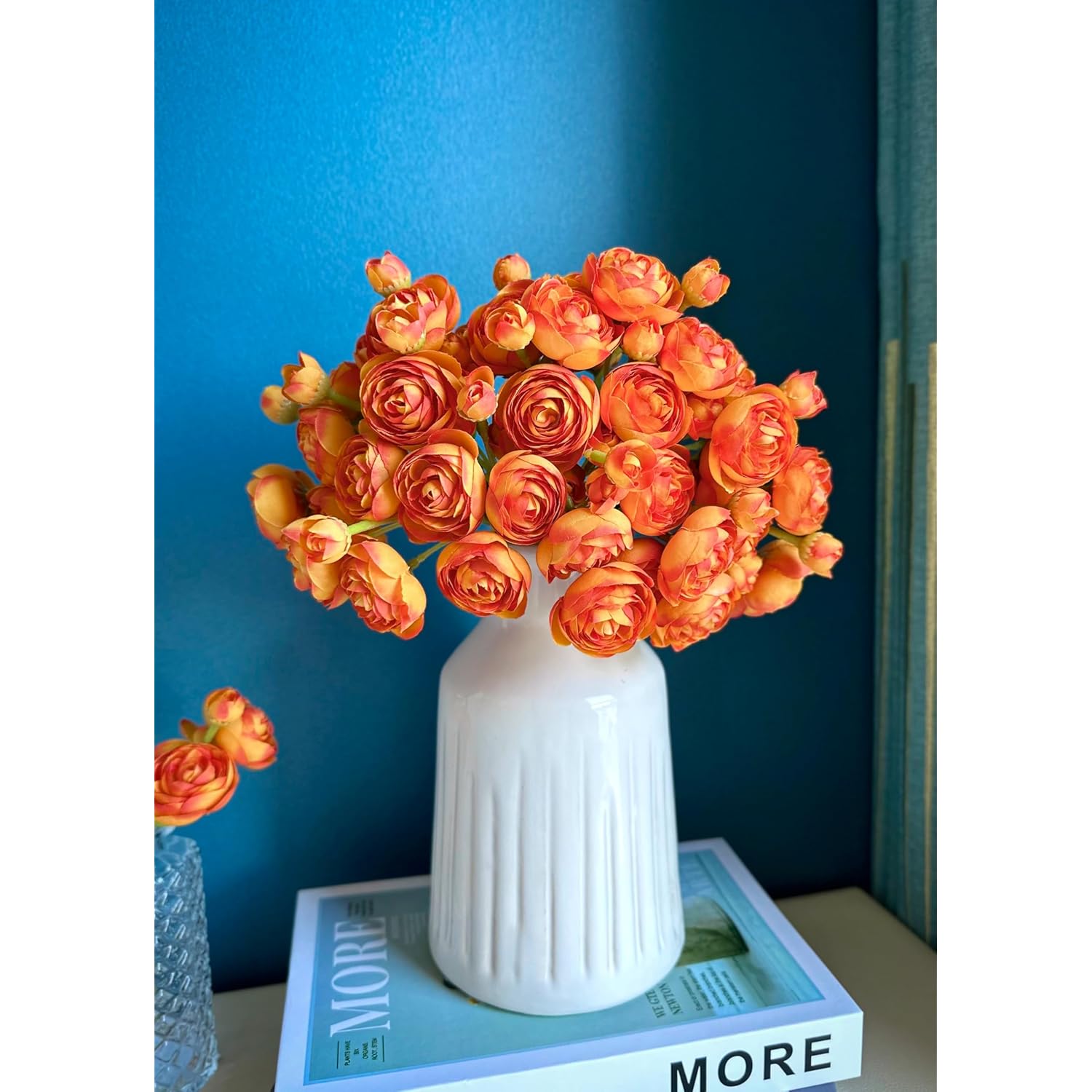 Ranunculus Artificial Flowers (Citrus Orange, 18 Pieces), Silk Mini Bouquets For Home Decor, Wedding, Table Centerpiece And Bridal Shower Decorations, Diy Bulk Faux Floral Arrangements