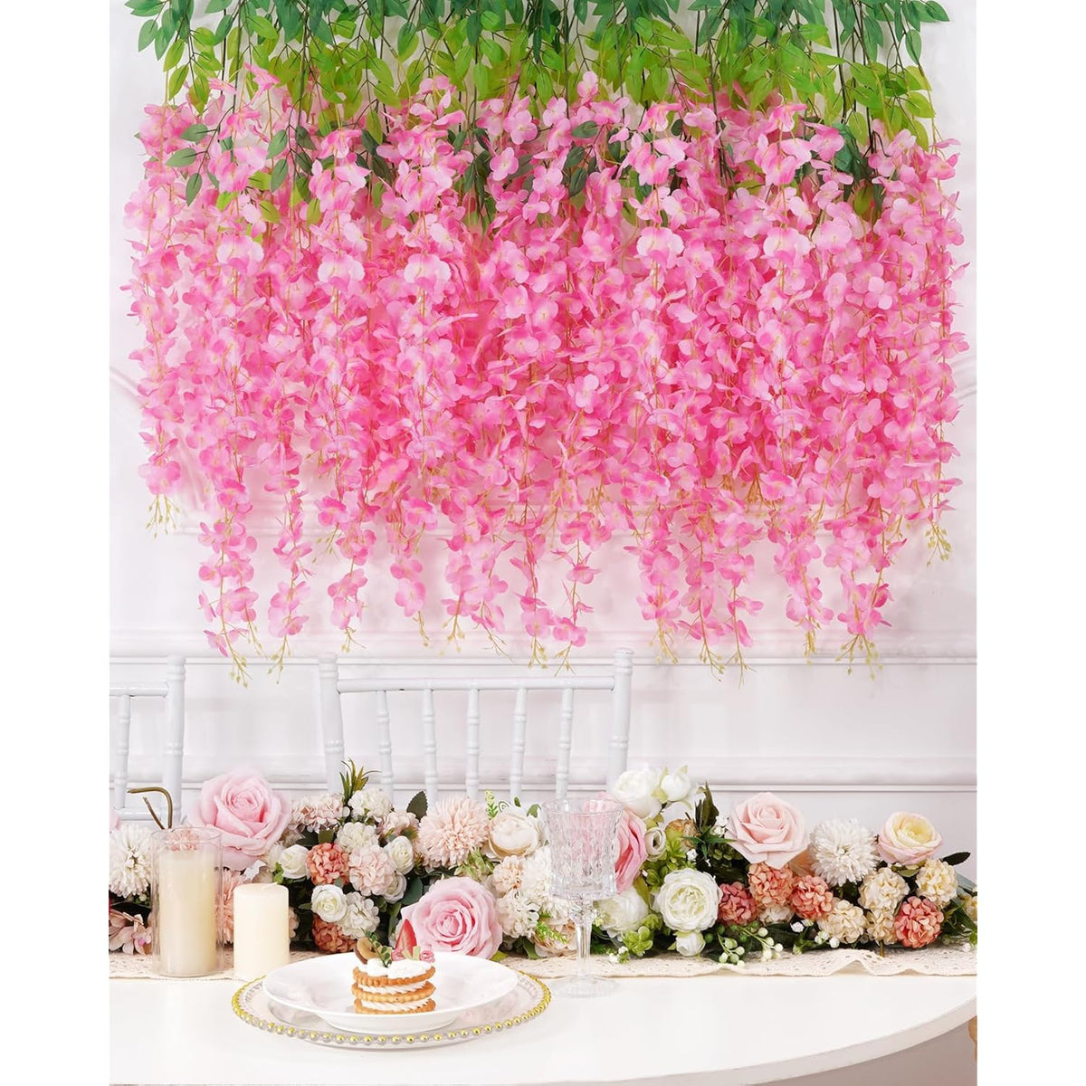 12 Pack Wisteria Hanging Flowers, 3.6 Feet/Pcs Pink Wisteria Artificial Flowers, Fake Flowers Garland, Hanging Wisteria Vines For Bedroom Wedding Home Party Wall Decoration