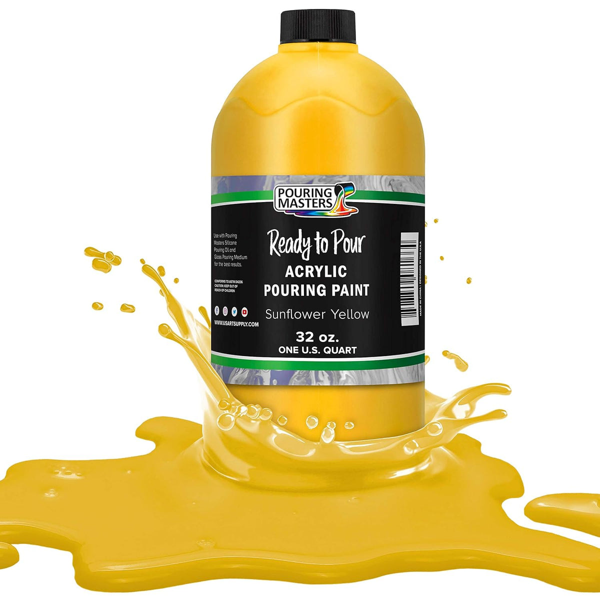 Pouring Masters Sunflower Yellow Ready To Pour Acrylic Pouring Paint - Premium 32-Ounce Pre-Mixed Fluid Acrylic Paint - Fluid Art Supplies For Canvas, Wood, Paper, Tile & Rocks