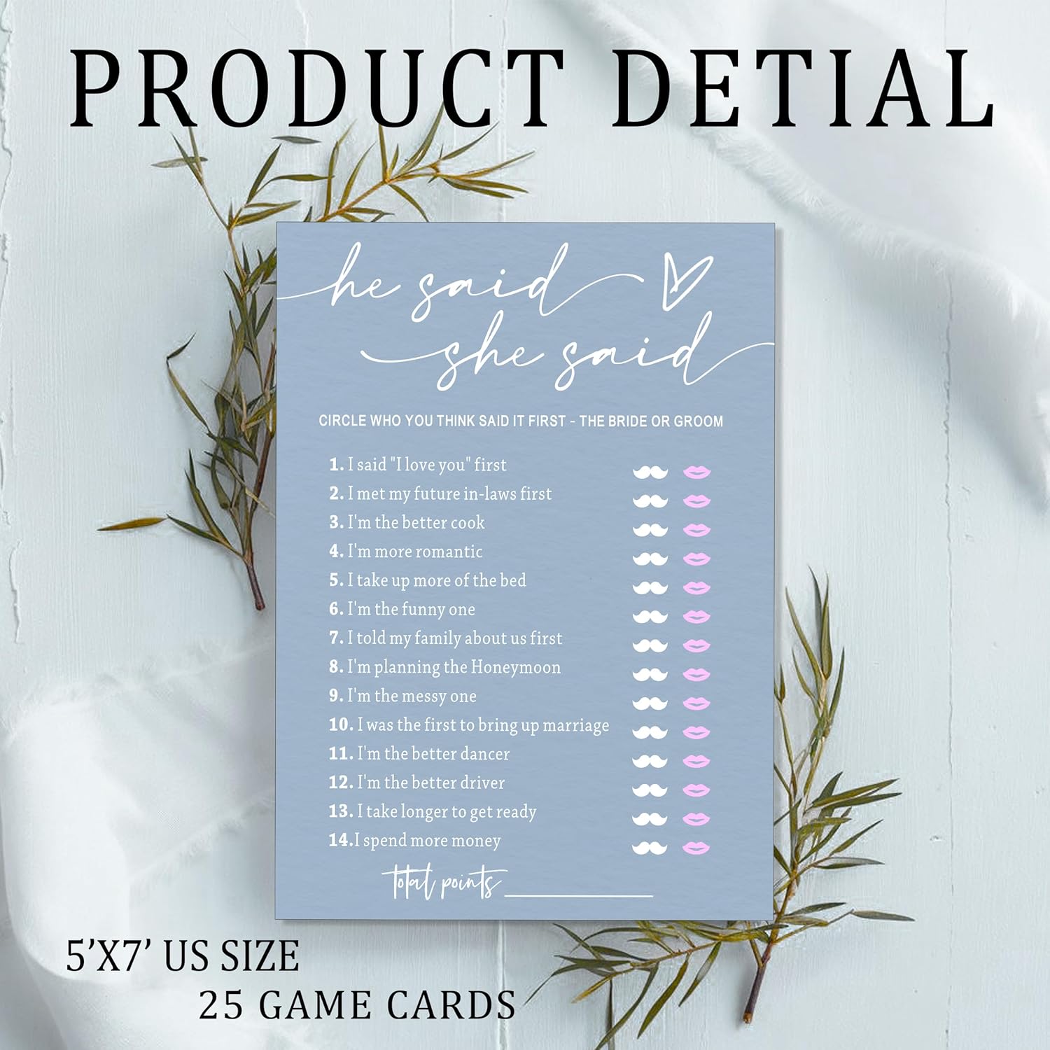 Fun Bridal Shower Games – He Said She Said Game With Fun Bride And Groom Trivia, Wedding Shower Activity Game And Favors For 25 Guests, Minimalist Blue Wedding Party Supplies - B09