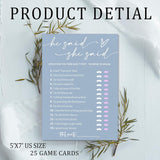 Fun Bridal Shower Games – He Said She Said Game With Fun Bride And Groom Trivia, Wedding Shower Activity Game And Favors For 25 Guests, Minimalist Blue Wedding Party Supplies - B09