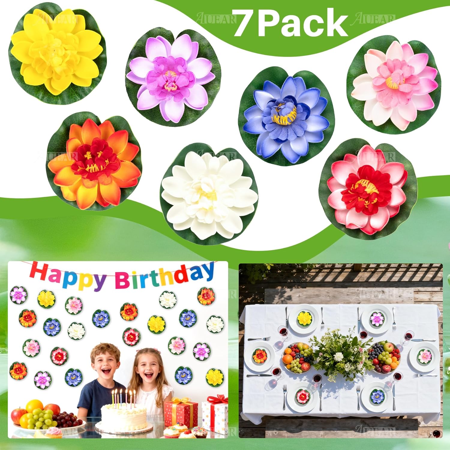 , 7 Pack Artificial Floating Foam Lotus Flowers Water Lily Pond Plants Home Garden Decoration 4" Dia