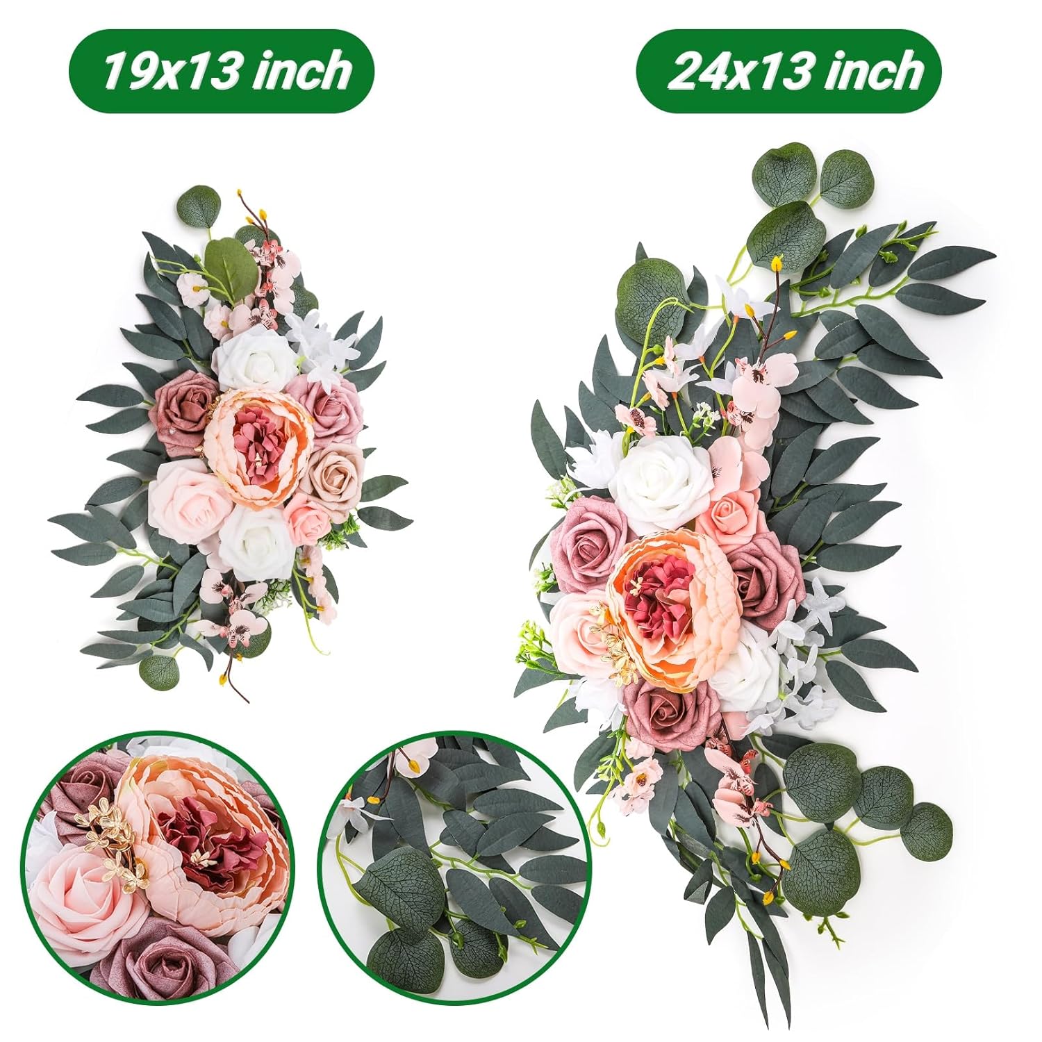 2 Pack Wedding Arch Flowers, Artificial Corner Floral Swag, Wedding Arrangements Decor For Diy Ceremony Reception, Sweetheart Table Chair Backdrop, Welcome Sign Banquet Party(Pink-White)