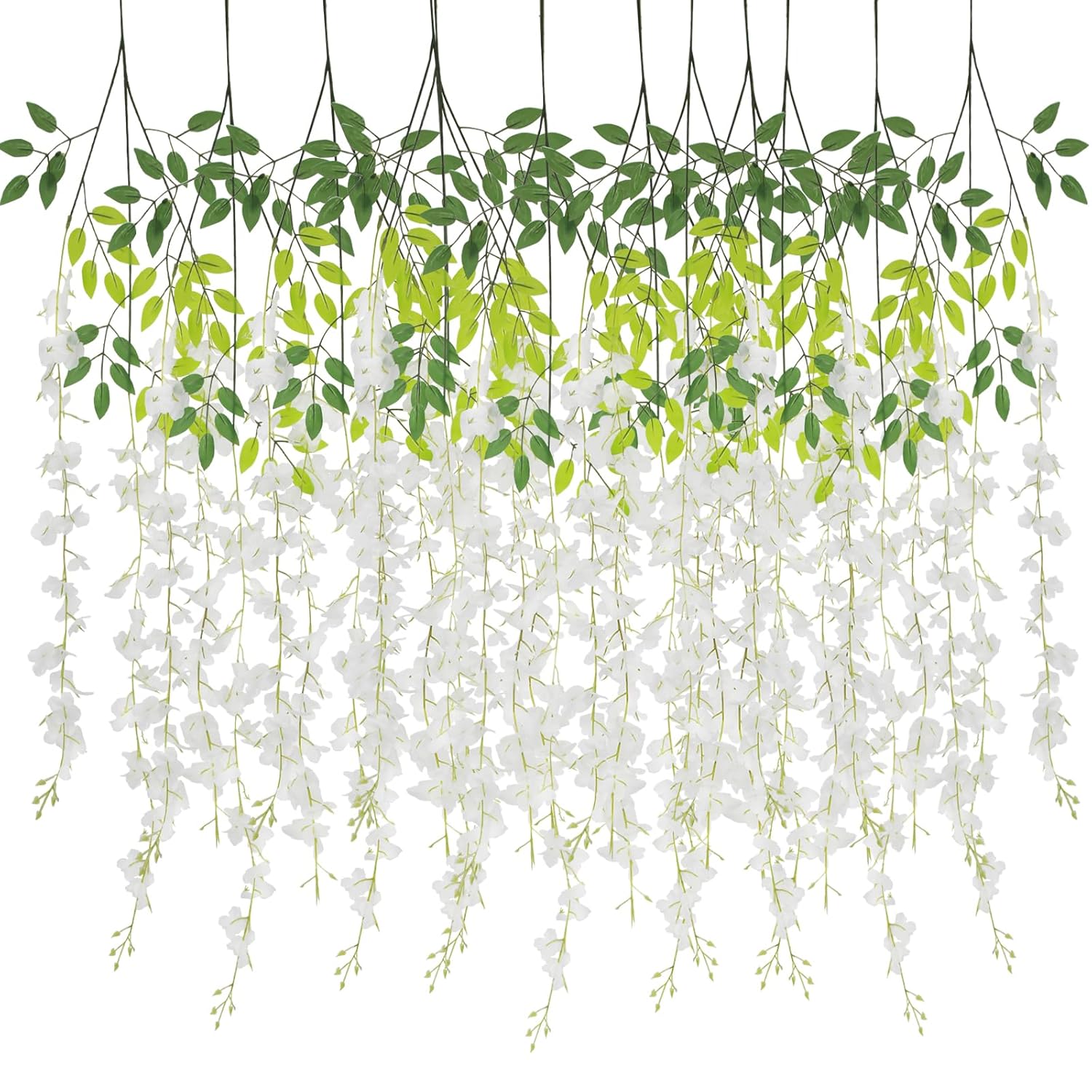 12 Pack Wisteria Hanging Flowers 3.7 Feet Faux Flowers Hanging White Artificial Hanging Flowers Garland Silk Wisteria Vine For Wedding Arch Party Bedroom Backdrop Home Wall Decoration