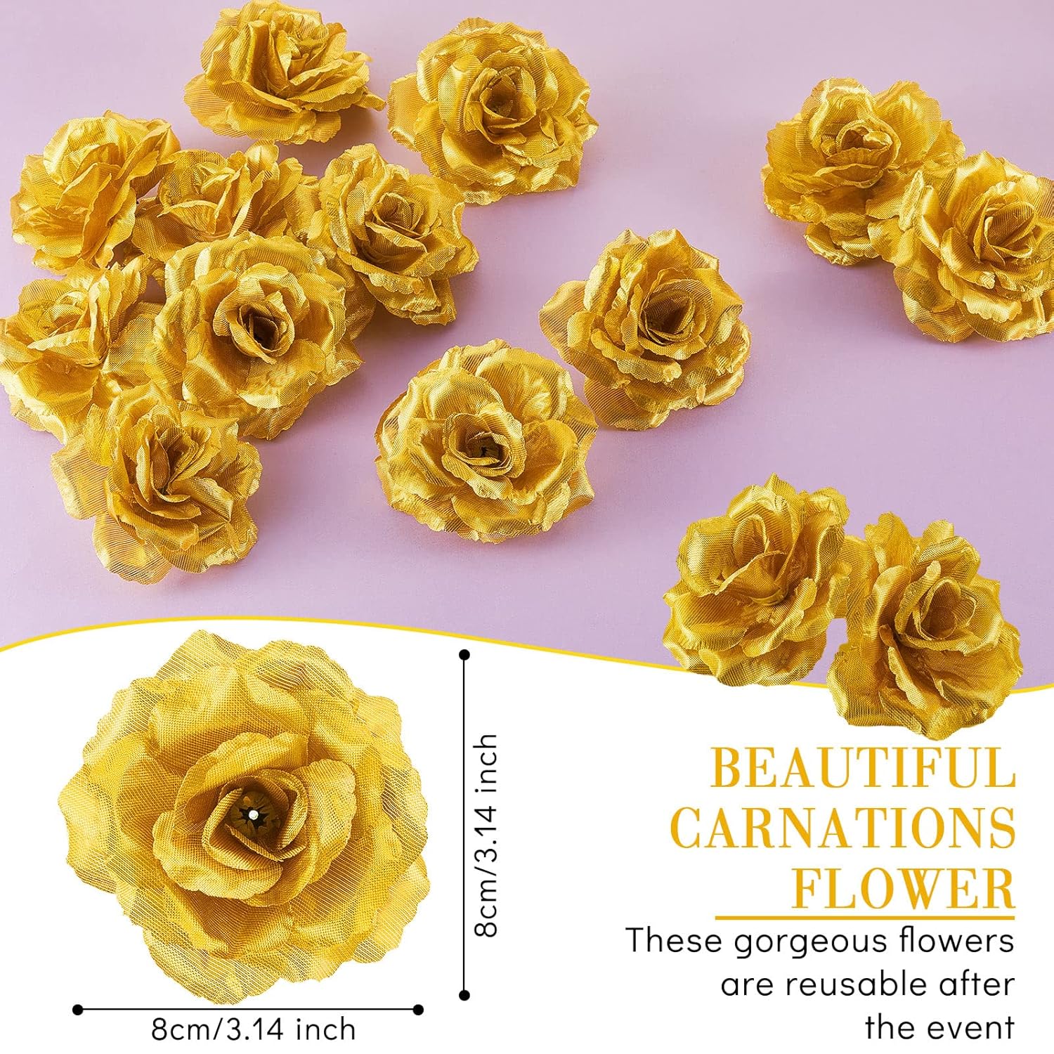 100 Pieces Artificial Roses Head Fake Silk Rose 3 Inch Diy Fake Roses Silk Rose Shape Flowers For Valentine Wedding Flower Wall Diy Crafts Bouquet Decoration (Gold)