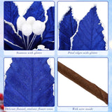 6 Pcs Royal Blue Christmas Poinsettia Flowers Artificial Large Poinsettia Picks Faux Frost Edged Flannel Flowers For Christmas Tree Ornament Holiday Decorations