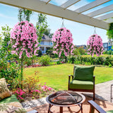 Artificial Hanging Flowers With Basket For Garden Outdoor Spring Decoration,Faux Silk Begonia In Planter Look Real Uv Resistant For Outside Home Porch Patio Balcony Yard Decor(Pink)