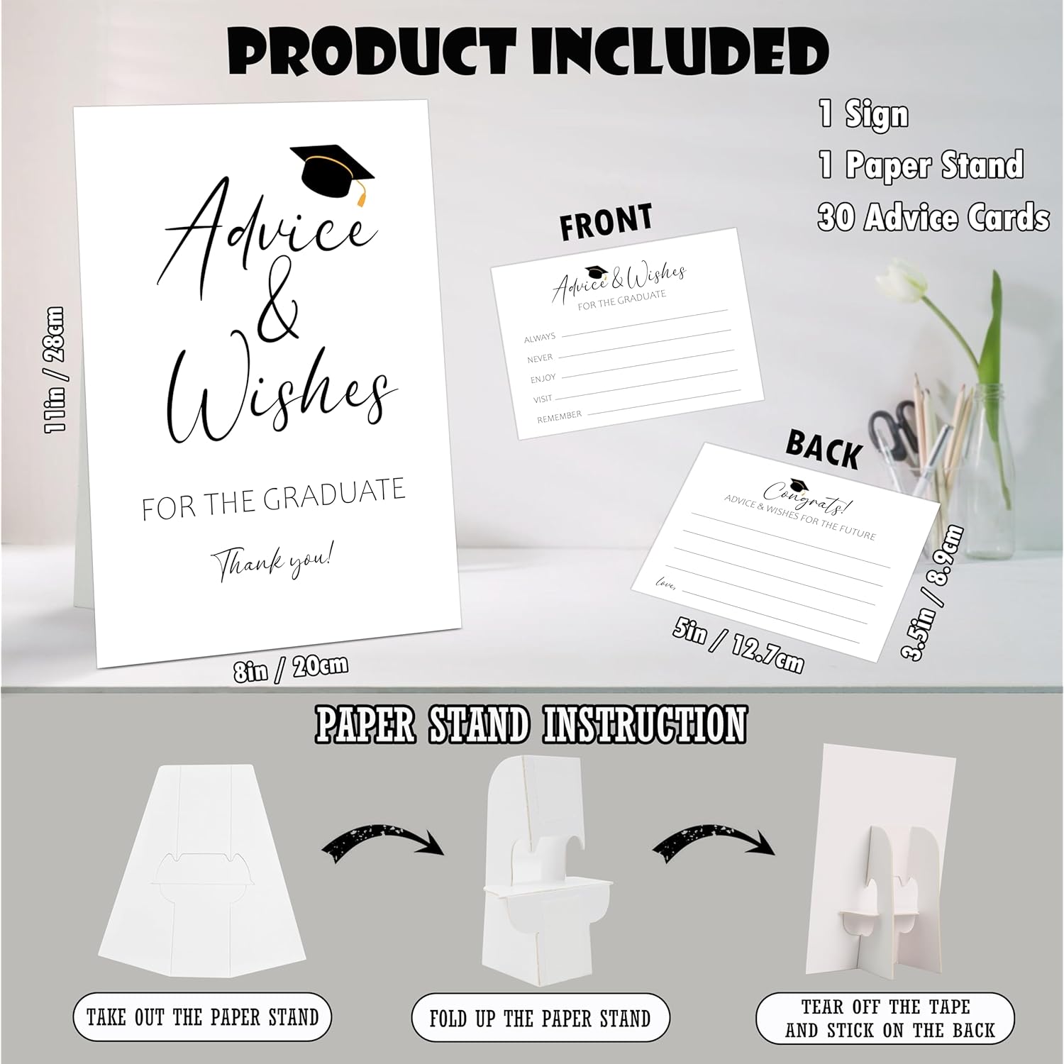 Advice And Wishes For The Graduate Sign, 30 Graduation Advice Cards And 1 Standing Sign, Graduation Decorations Class Of 2025, High School College Graduation Party Games, Graduation Party Supplies