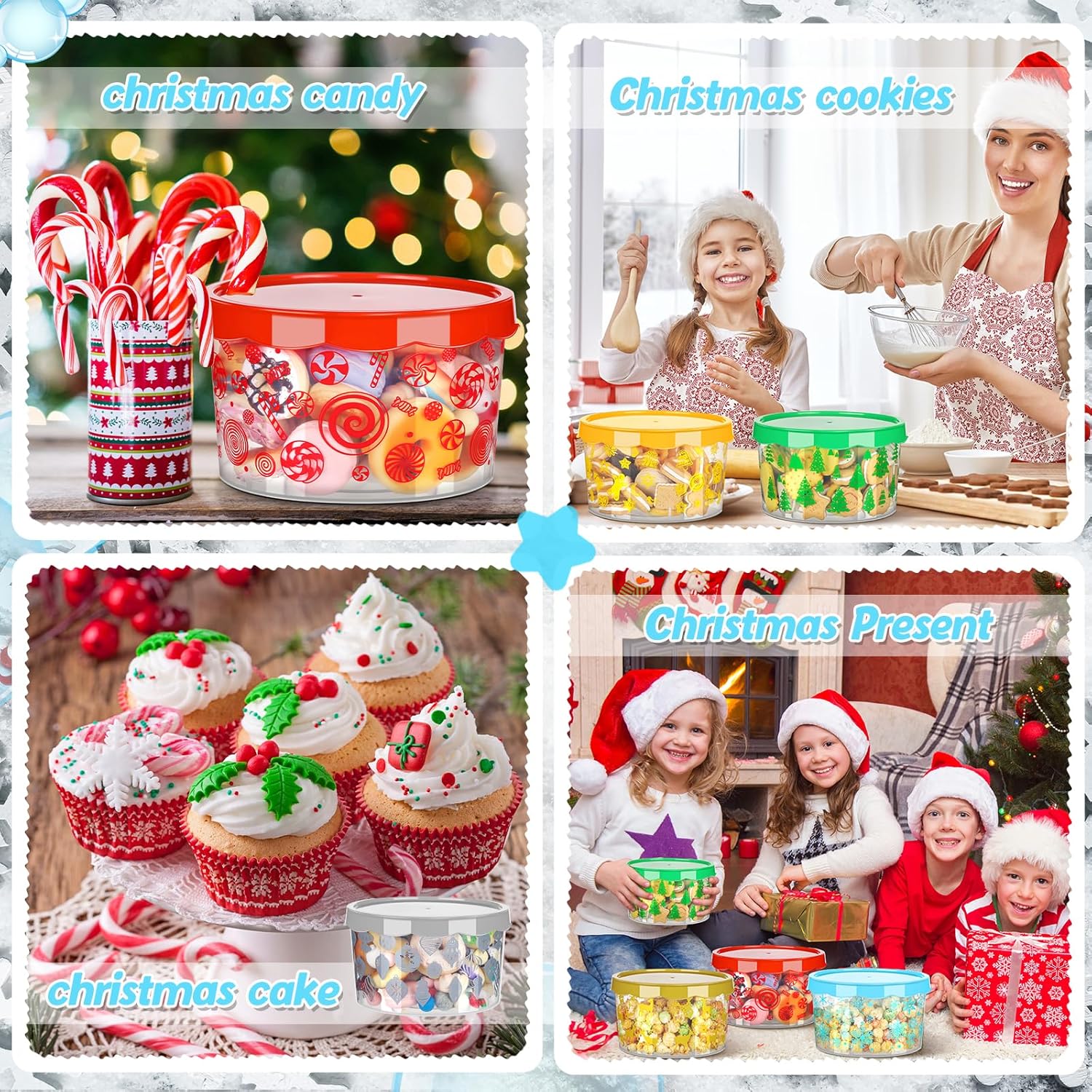 6 Pcs Christmas Cookie Storage Buckets With Lids Decorative Christmas Themed Plastic Bucket Stackable Snack Container Cookie Jars Winter Candy Containers For Holiday Baked Goods Gift Giving