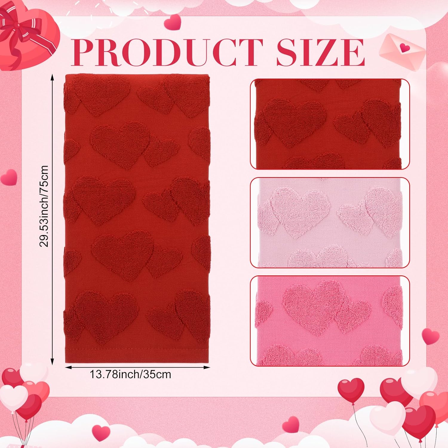3 Pcs Valentine'S Day Heart Jacquard Towels Cotton Decorative 3D Hand Towels With Heart Pattern Valentine'S Theme Gifts For Bathroom Kitchen 29.53 X 13.78 Inch