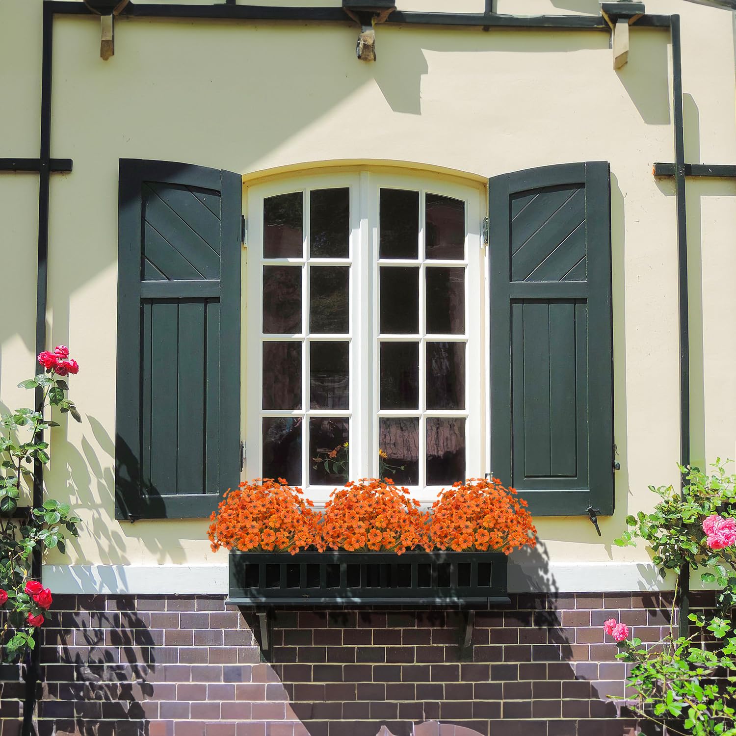 21 Bundles Outdoor Artificial Flowers Uv Resistant Fake Silk Flowers No Fade Faux Plastic Plants Garden Porch Window Box Decoration(Autumn Orange)