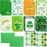24 Pack St.Patrick'S Day Cards With Envelopes Embossed Shamrock Cards Blank Inside Party Supply Green