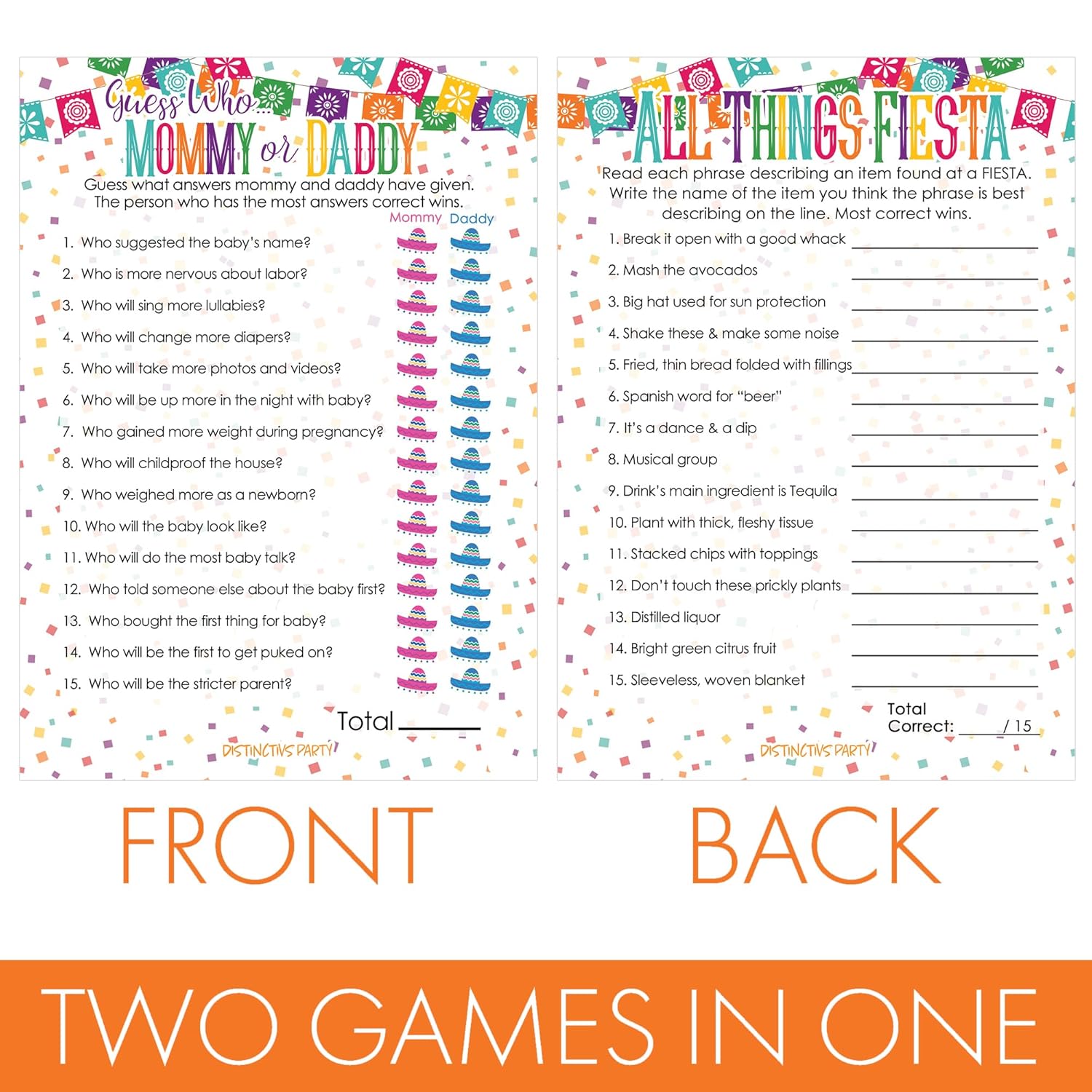 Taco Bout A Baby Shower Games, Mommy Or Daddy Match And All Things Fiesta, 2 Game Bundle - 20 Dual Sided Cards