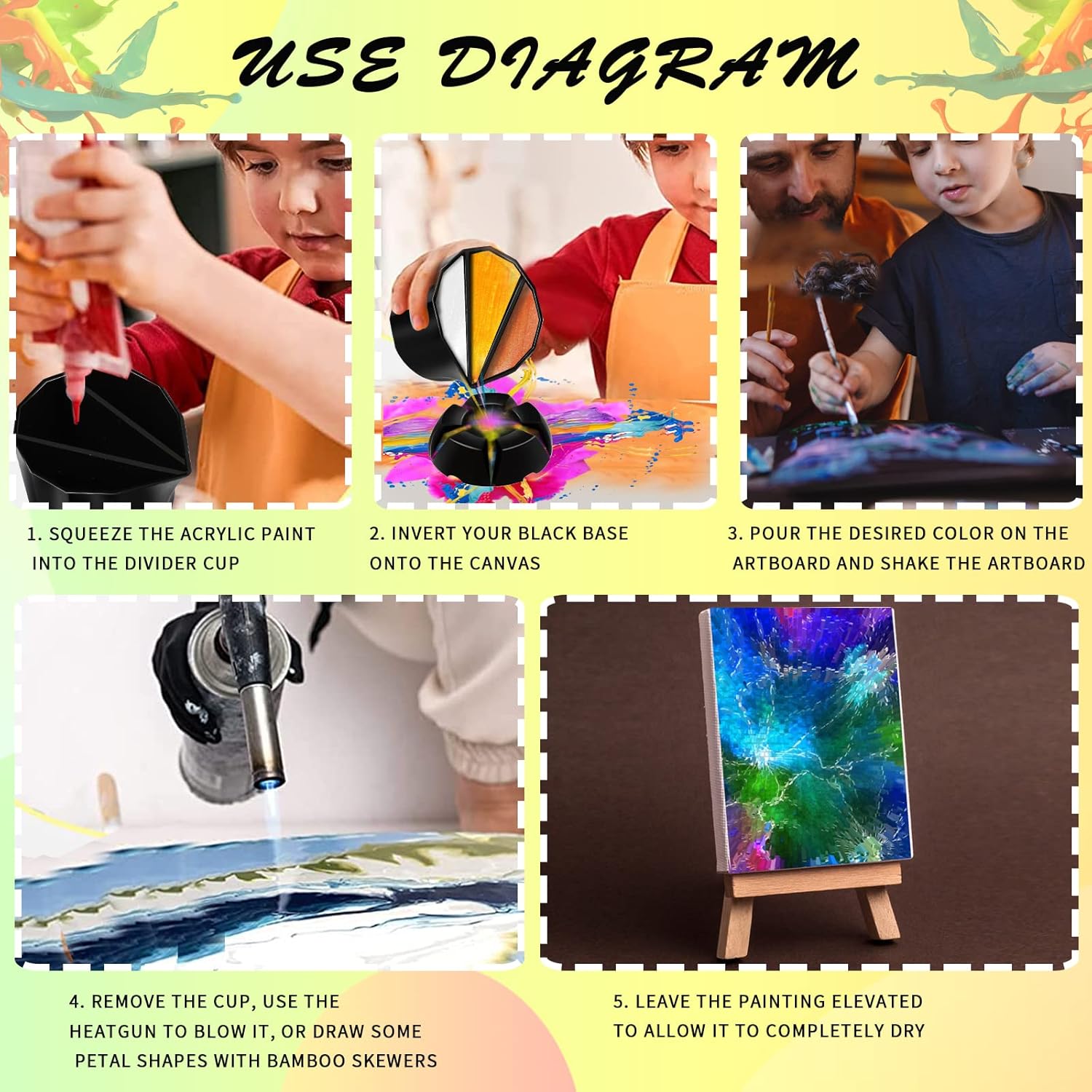 6 Pcs Split Cups For Paint Pouring, Flower Pour Cups, Acrylic Fluid Painting Supplies Kit For Diy And Creating Patterns
