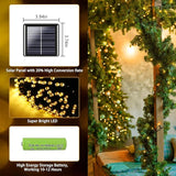 2 Pack 170FT Solar String Lights 480 LED Warm White Waterproof Christmas Twinkle Lights