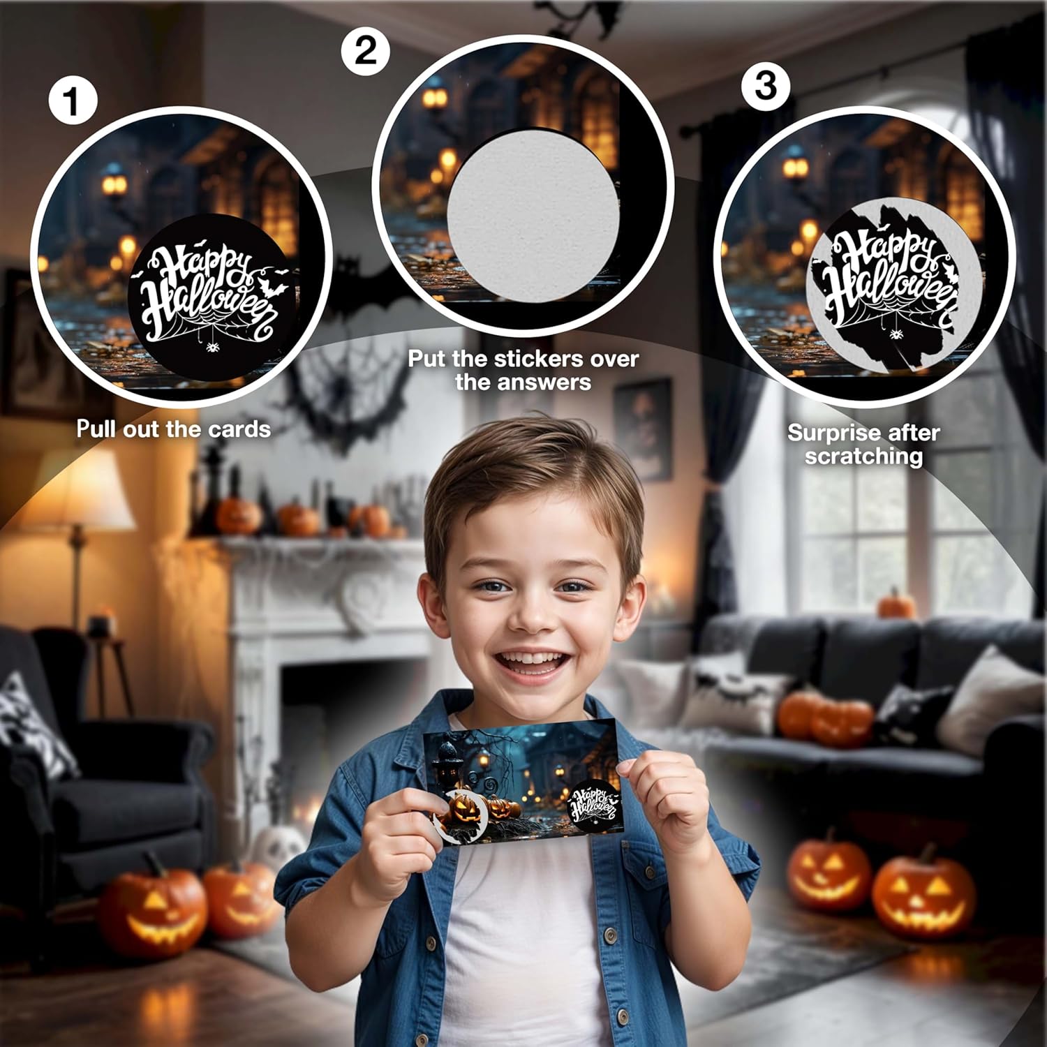 Halloween Scratch Off Cards (50 Pack), Halloween Scratcher Tickets, Spooky Party Game For Wedding Baby Shower Birthday Supplies Decorations - A02