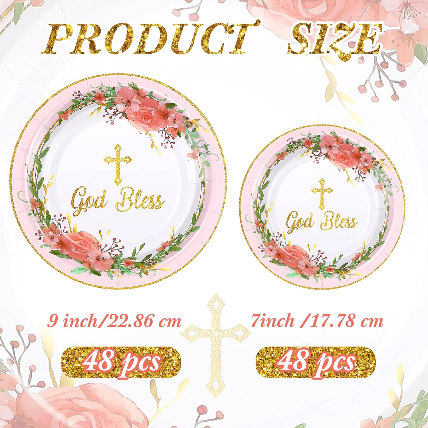 96 Pcs God Bless Baptism Plates Bulk 7'' 9'' First Holy Communion Paper Plates Disposable Newborn Religious Dinnerware For Christening Celebration Church Baby Shower Christmas(1St Communion)