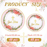 96 Pcs God Bless Baptism Plates Bulk 7'' 9'' First Holy Communion Paper Plates Disposable Newborn Religious Dinnerware For Christening Celebration Church Baby Shower Christmas(1St Communion)