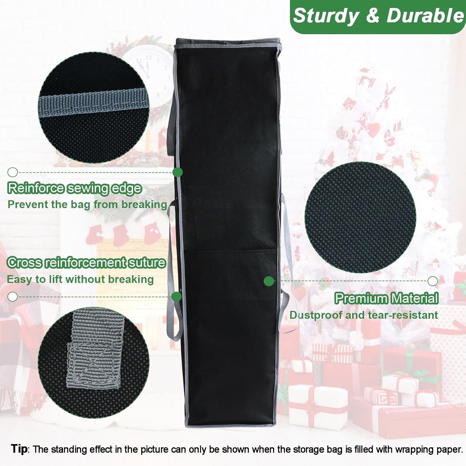 Large Wrapping Paper Storage Bag – 41" Christmas Gift Wrap Organizer With Reinforced Handles, Holds 25 Rolls – Black & Gray Two-Tone Design, Dustproof & Stain-Resistant For Wrap Paper Storage