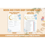 Moon Stars Baby Shower Games Set, 4 Games Includes Trivia, Baby Shower Feud, Predictions And Advice, Find Who Mom Or Dad, 50 Double-Sided Cards & 1 Answer Key, Gender Reveal Supplies -02