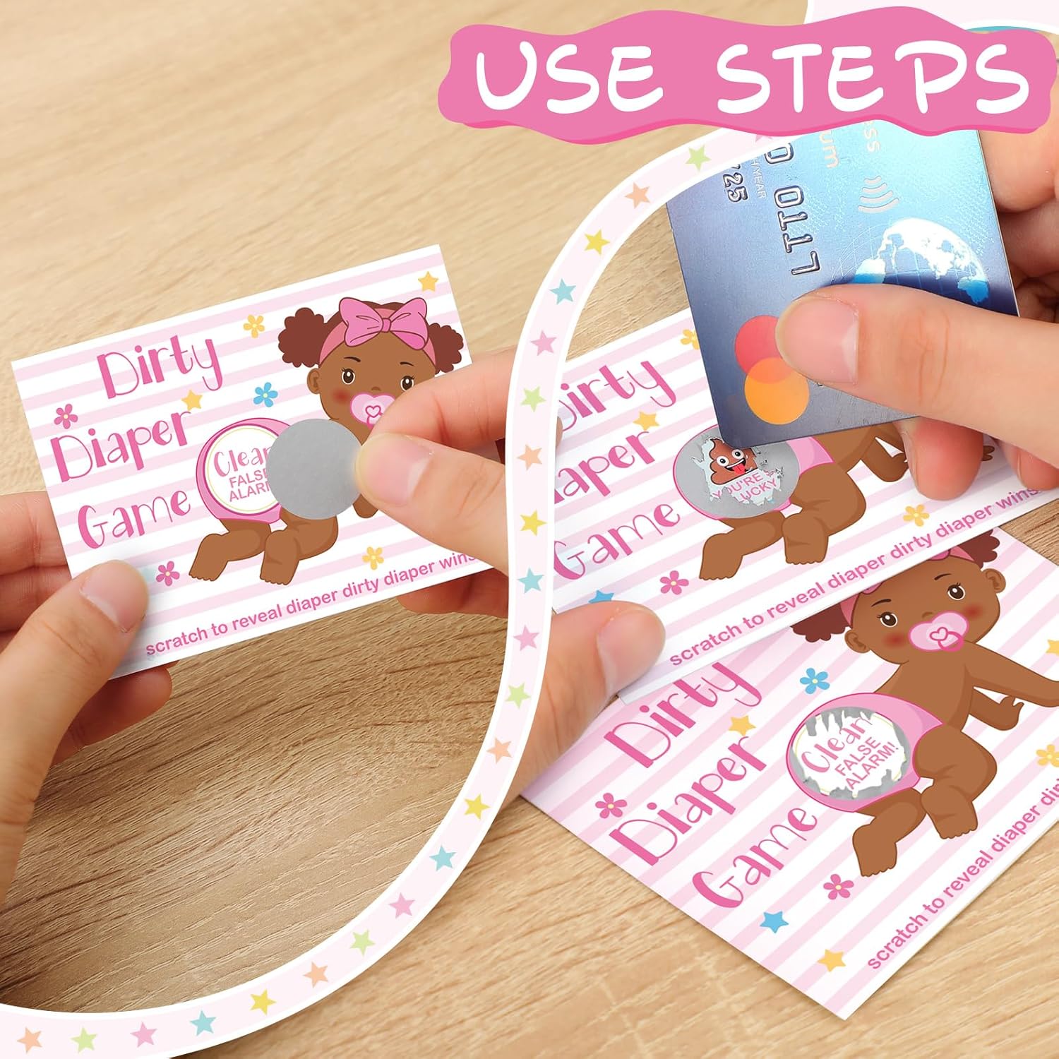 60 Pieces Baby Shower Scratch Off Game Funny Raffle Cards Baby Shower Party Games Decorations Cute Activity For Activity And Idea For Boy Girl(Rose Pink)