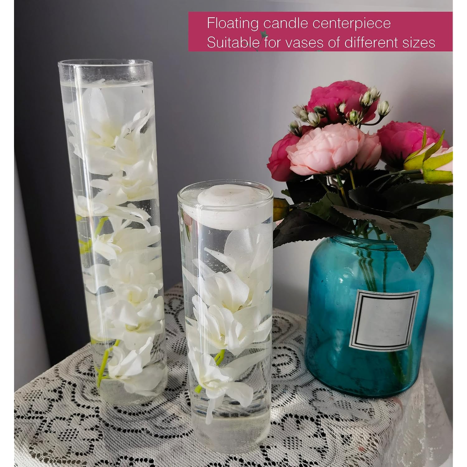 12 Pcs Artificial Orchid Flower For Floating Candle Centerpieces, White Faux Flower Vase Fillers For Wedding Table Party.