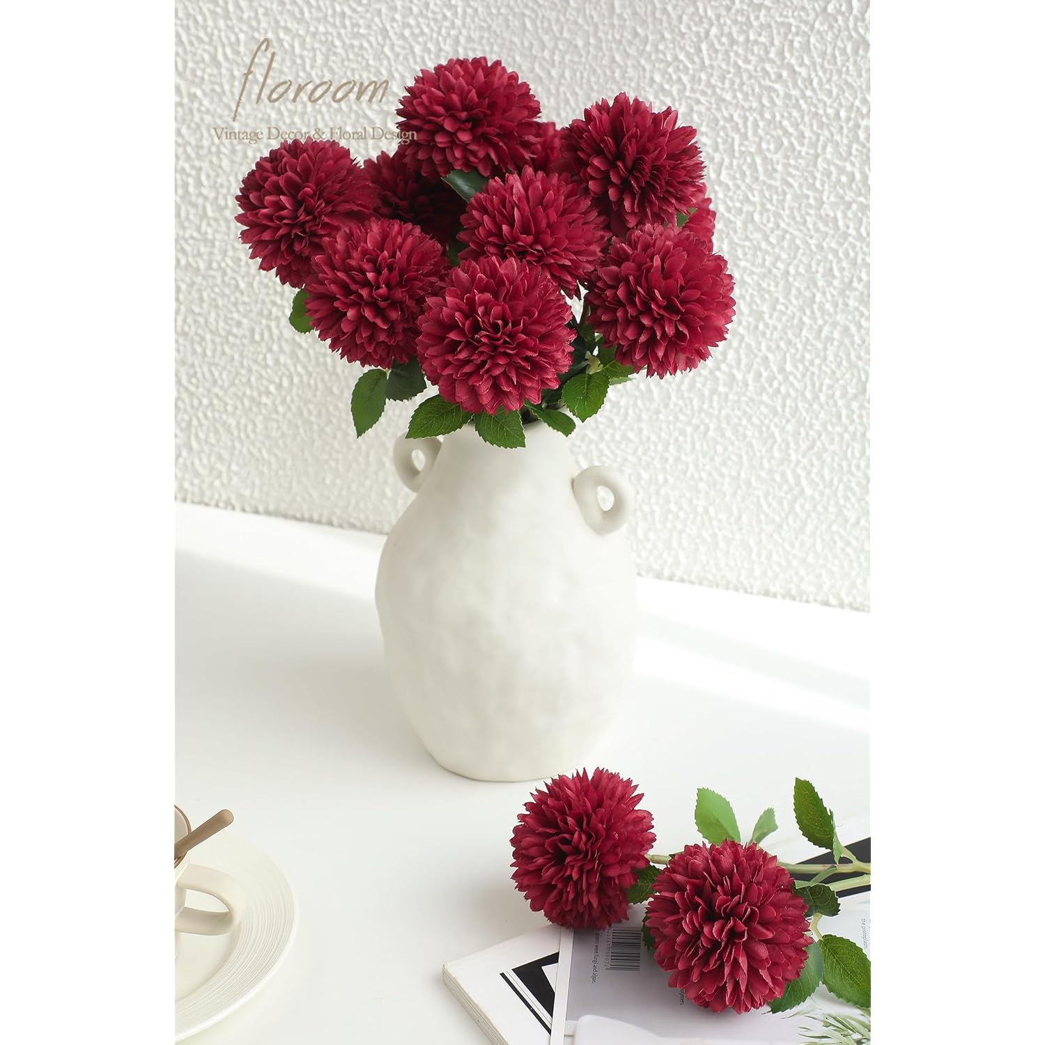 12Pcs Burgundy Faux Silk Mums Artificial Flowers Bulk Fake Chrysanthemums With Stems For Diy Wedding Table Centerpieces Floral Arrangements Vase Fillers Home Decorations