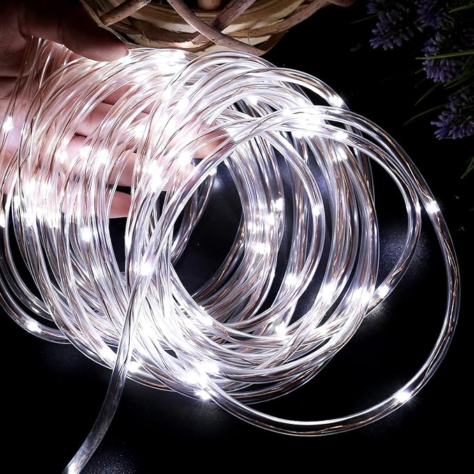 33FT Plug In Pencil Size Cool White Rope Lights 100 LED Thin Tube Lights for Railing Fence Balcony