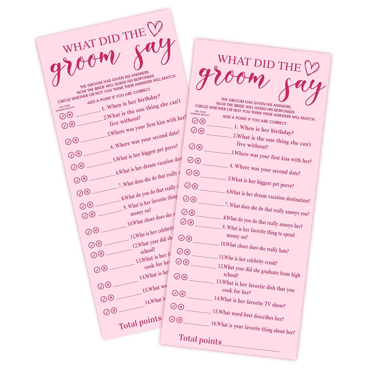 Pink Wedding Shower Games Cards, What Did The Groom Say, 4X9 Inch Bridal Shower Games For 25 Guests, Bride Wedding Receptio Supplies, Bridal Party Supplies Decoration-A07