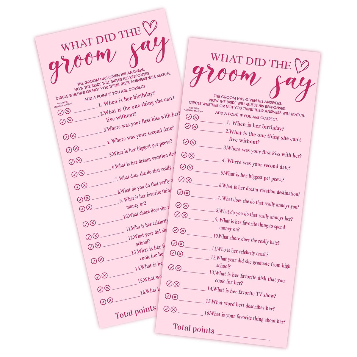 Pink Wedding Shower Games Cards, What Did The Groom Say, 4X9 Inch Bridal Shower Games For 25 Guests, Bride Wedding Receptio Supplies, Bridal Party Supplies Decoration-A07