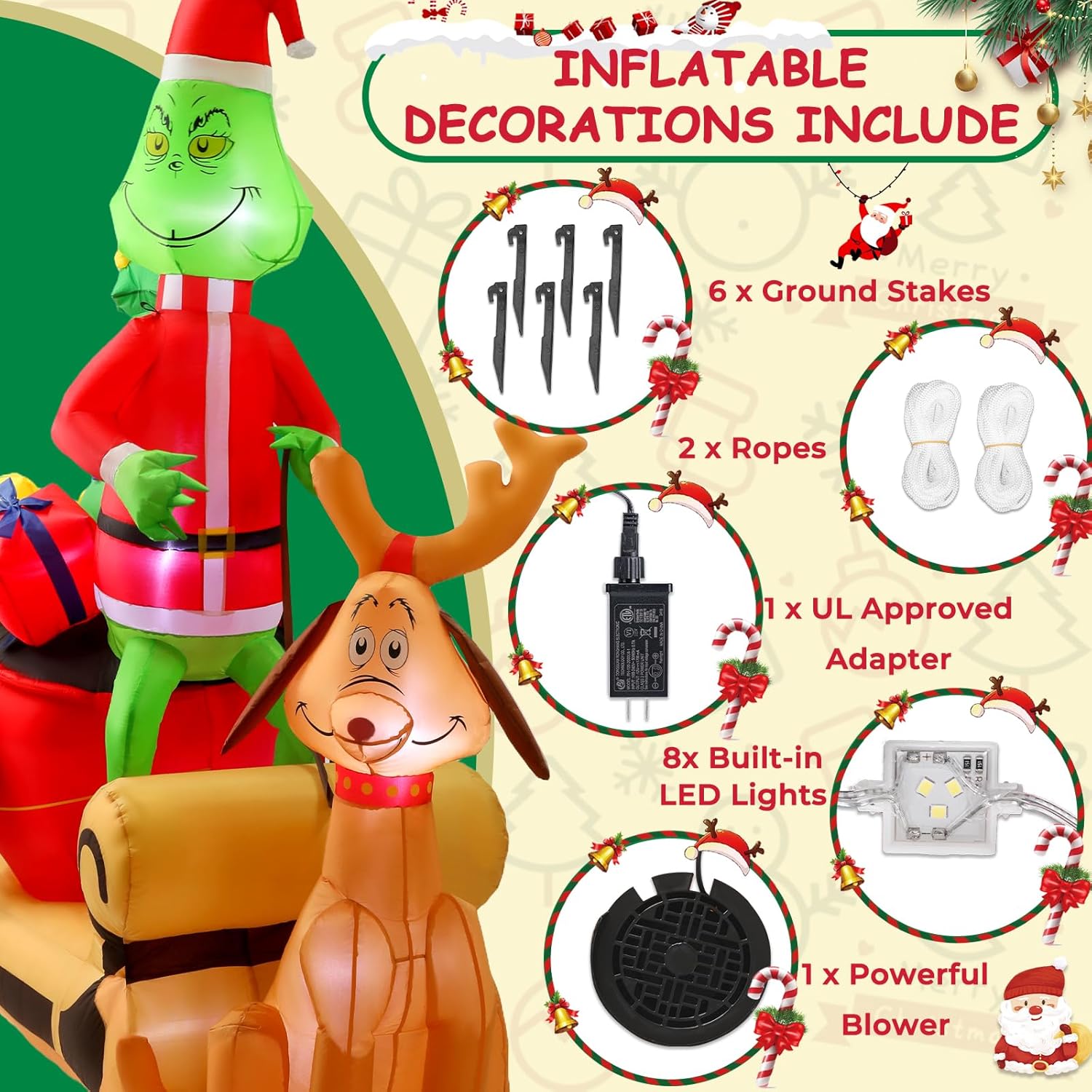 6.8Ft Christmas Inflatables Outdoor Decorations,Inflatable Green Monster Yard Decorations With Led Lights For Indoor Out