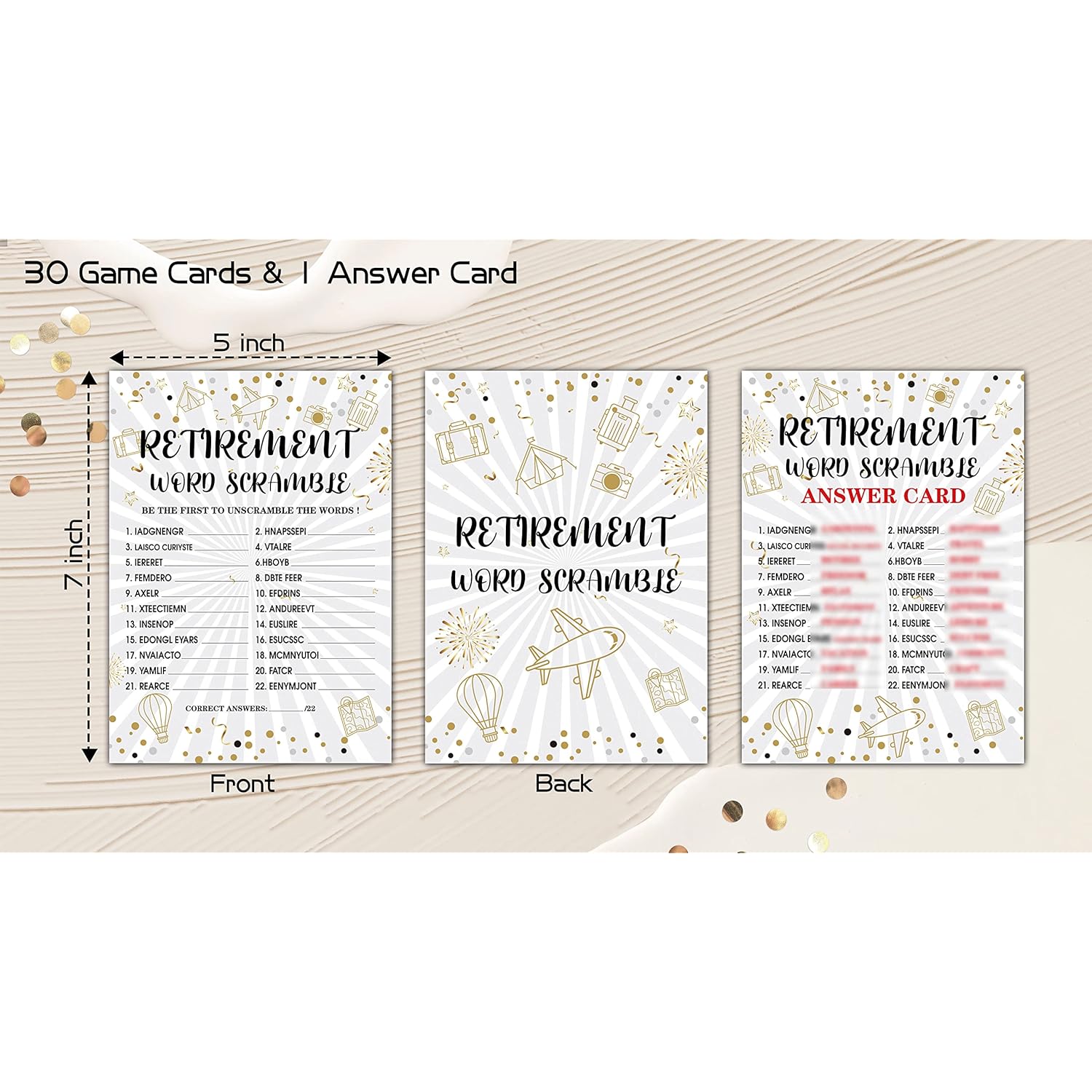 Retirement Party Games, Word Scramble Co-Worker Retirement Party Game Card, Gold Foil Retirement Party Ideas Activities Supplies Decorations(30 Game Cards & 1 Answer Card) - A07