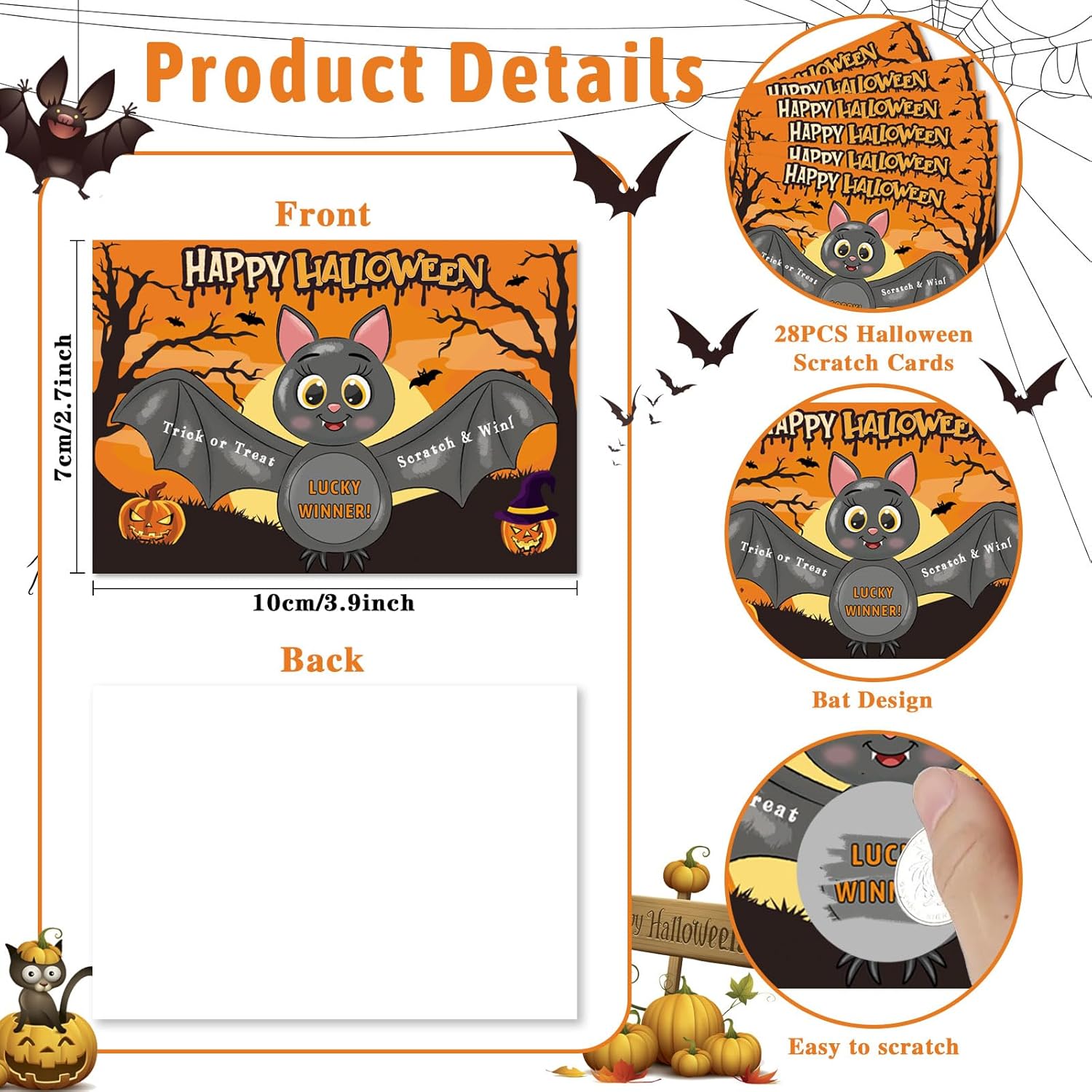 30 Pcs Halloween Scratch Off Cards - Funny Bat Trick Or Treat Game With Stickers