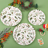 48Pcs Christmas Paper Plates Holly Berries Disposable Party Plates Festive Red Green Holiday Dinnerware Merry Christmas Winter Round Plates For New Year Gatherings Party Table Supplies