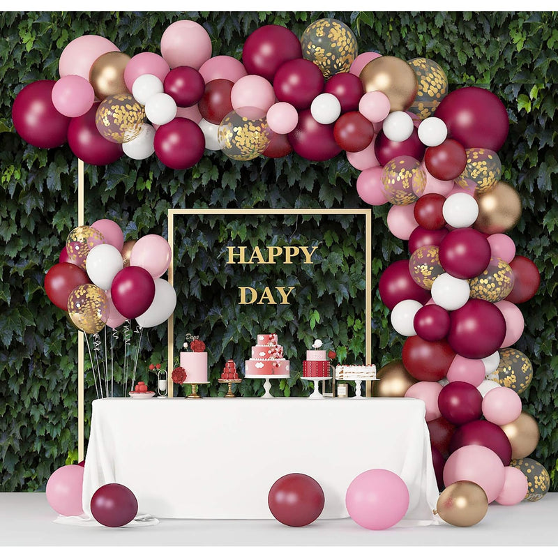 129Pcs Burgundy Pink Balloons Garland Arch Kit, Light Pink Gold White