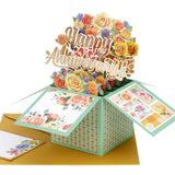Pop Up Happy Anniversary Card, 3D Romantic Flowers Anniversary Greeting Card Gift For Wife, Husband, Couple, Him, Her, With Envelope And Notecard (Yellow Flowers)